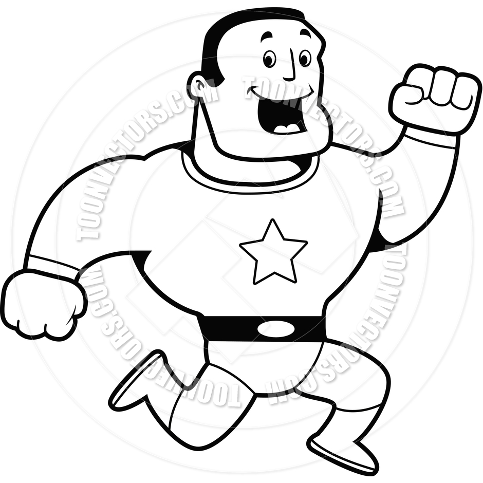 940x940 Superhero Running (Black And White Line Art) By Cory Thoman Toon