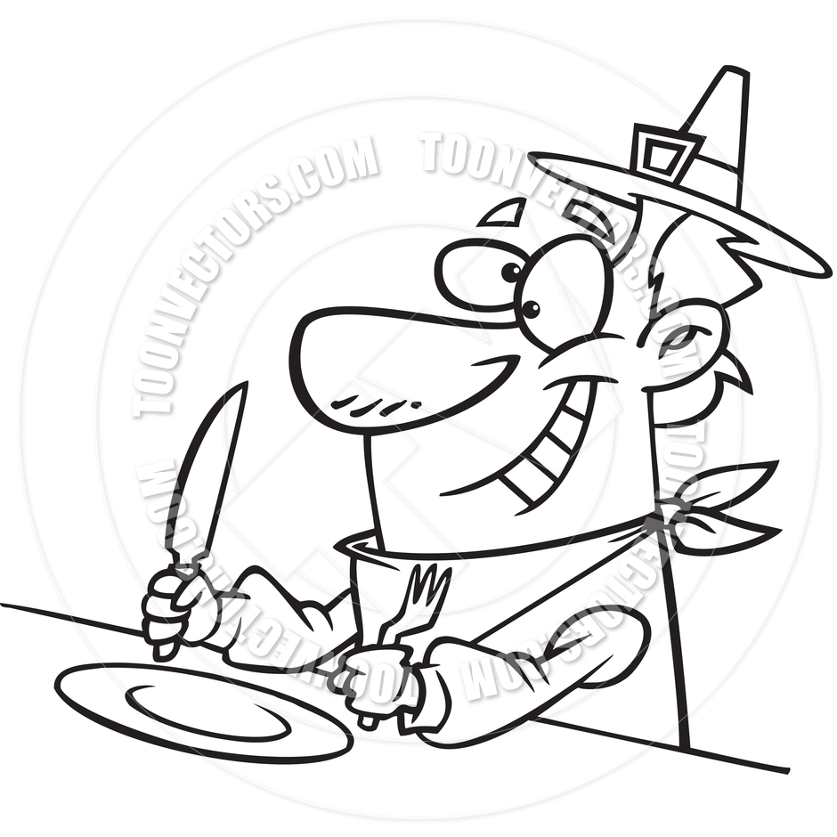 940x940 Cartoon Thanksgiving Dinner (Black And White Line Art) By Ron