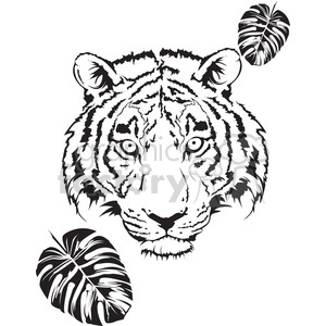 300x300 Royalty Free Tiger Head Black And White 398018 Vector Clip Art