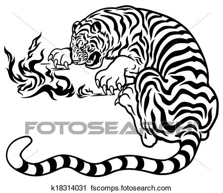 450x389 Clipart Of Tiger Playing With Fire K18314031