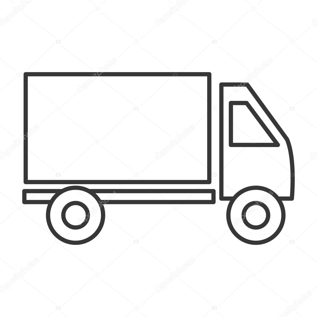 1024x1024 Cargo Truck Line Icon, Black And White Colors. Stock Vector