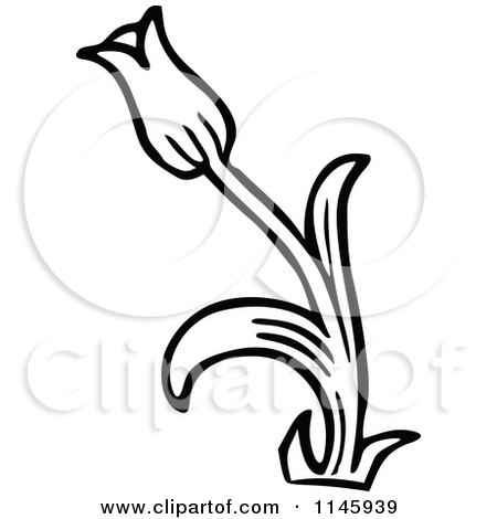 450x470 Clipart Vintage Black And White Spring Tulip Flower 2