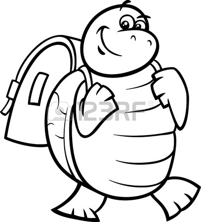 407x450 Black And White Cartoon Illustration Of Funny Turtle Animal