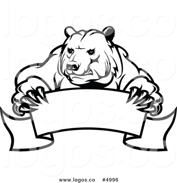 600x620 Royalty Free Vector Of A Black And White Bear And Banner Logo By