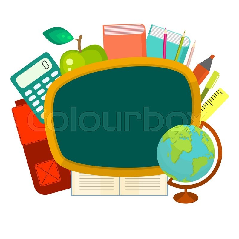 800x800 School Supplies Vector Clip Art Objects. Blackboard Banner