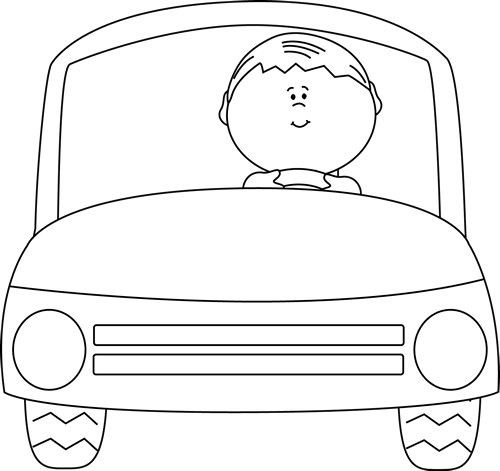 500x471 Black And White Kid Driving A Car Clip Art