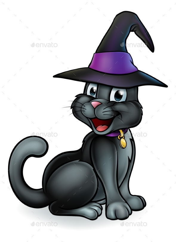 590x811 Black Witches Cat Cartoon Character In Hat By Krisdog Graphicriver