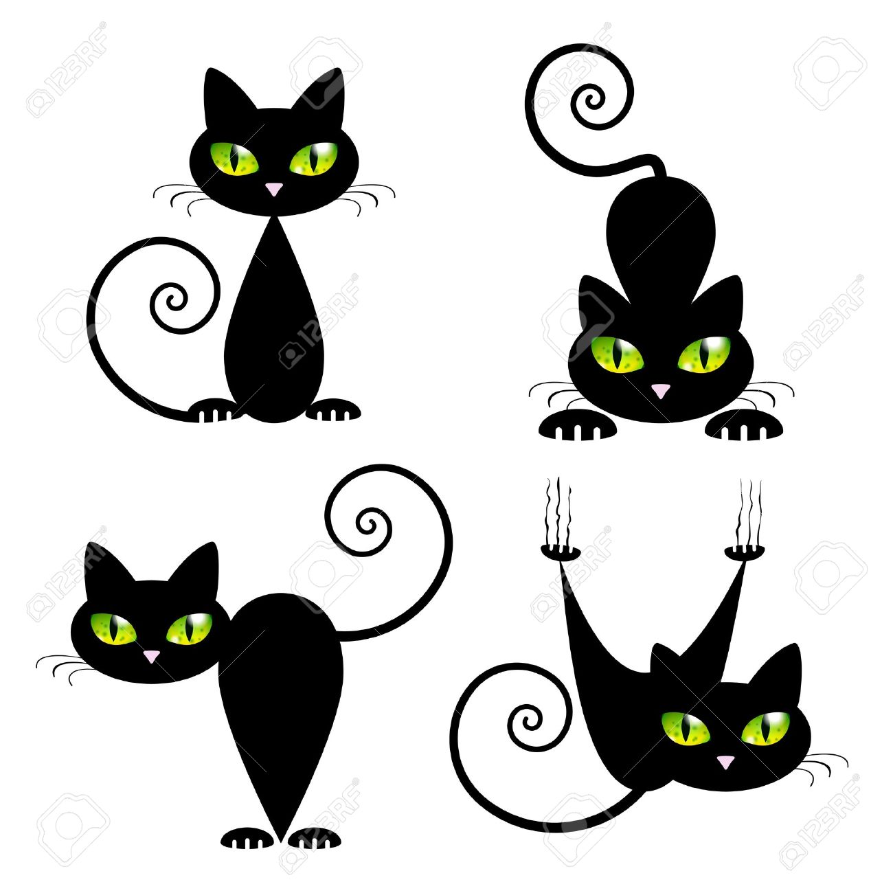 1300x1300 Black Cat With Green Eyes Vector Illustration Royalty Free