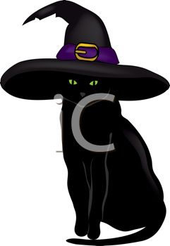 241x350 Picture Of Black Cat Wearing Witch's Hat Sitting Down In