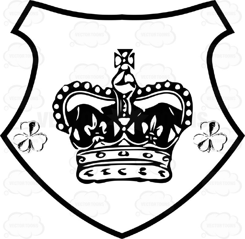 800x780 Black And White Crown With Cross On Top And Two Clovers On Side