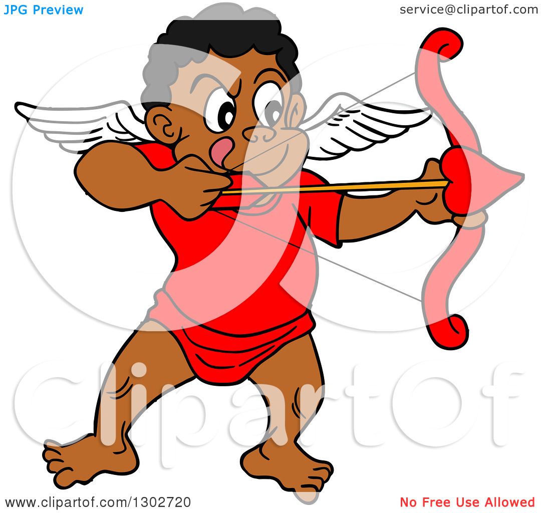 1080x1024 Clipart Of A Cartoon Black Cupid Aiming His Arrow