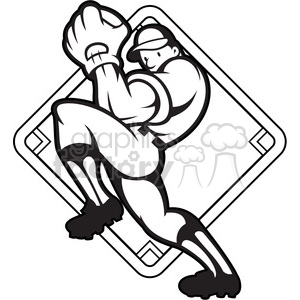 300x300 Royalty Free Black And White Baseball Pitcher Pitching A Baseball