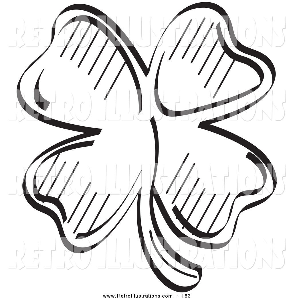 1024x1044 Retro Illustration Of A Lucky Four Leaf Clover In Black And White