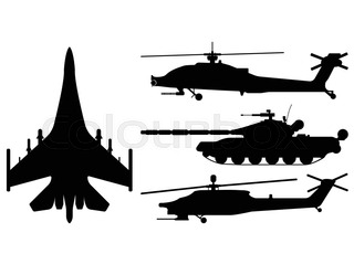320x239 Fighter Aircraft, Tank, Helicopter In Silhouette, Cartoon, Outline
