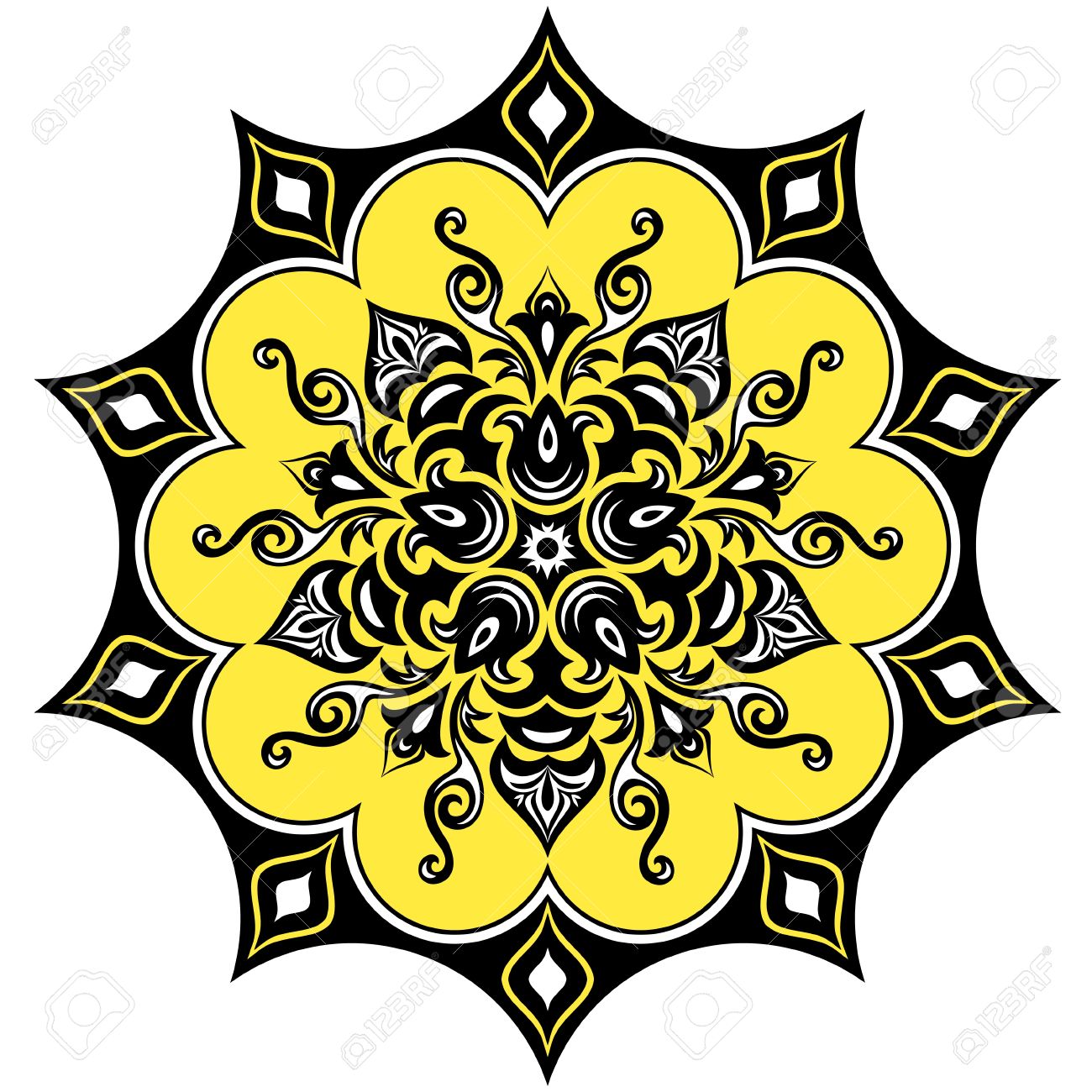 1300x1300 Kaleidoscopic Floral Pattern. Mandala In Yellow Black And White