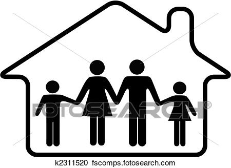 450x328 Clipart Of House Family Parents And Children Safe In Rounded Home
