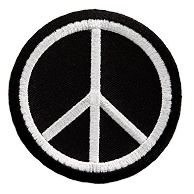 385x385 Peace Sign Embroidered Patch Anti War Hippie Iron On Symbol Black