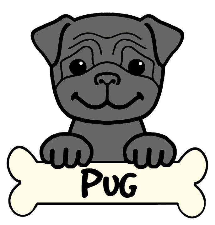 685x720 Black Pug Cartoon