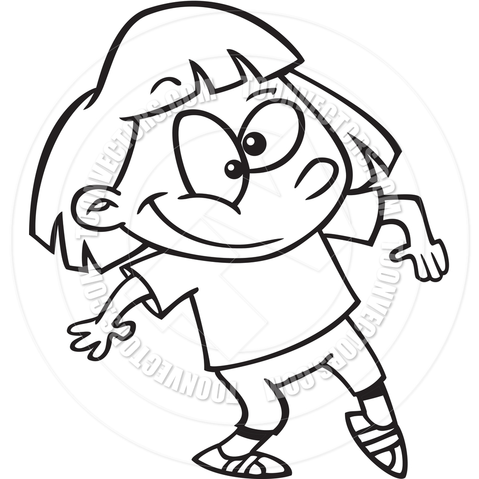 940x940 Cartoon Girl Jazz Dancing (Black And White Line Art) By Ron