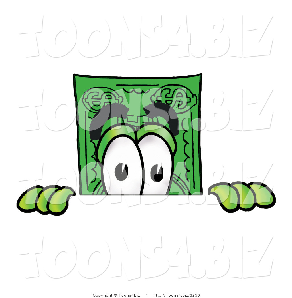 1024x1044 Illustration Of Cartoon Dollar Bill Mascot Peeking Over