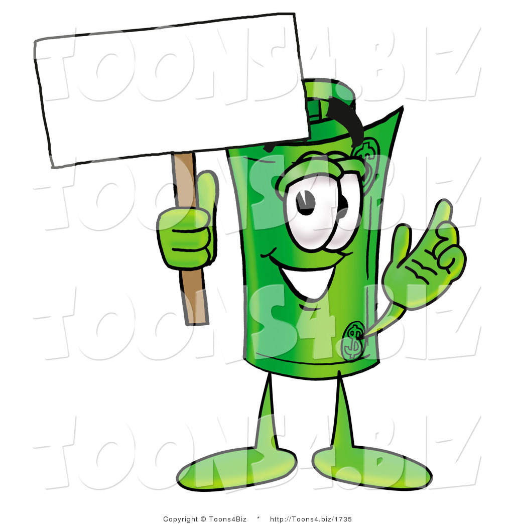 1024x1044 Illustration Of A Cartoon Rolled Money Mascot Holding A Blank Sign