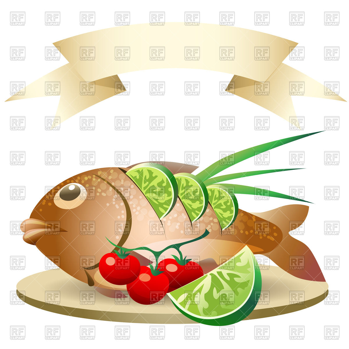1200x1200 Cooked Fish With Blank Banner Royalty Free Vector Clip Art Image