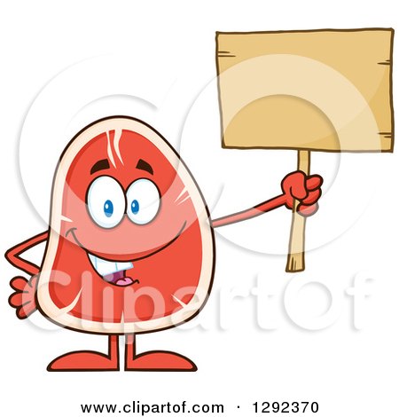 450x470 Food Clipart Of A Cartoon Beef Steak Mascot Holding Up A Blank