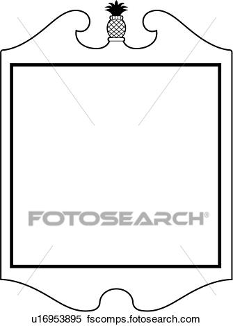 335x470 Clipart Of , Blank, Fancy, Frame, Border, Pineapple, Shield, Sign