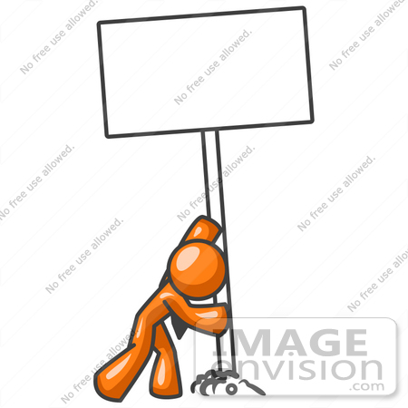 450x450 Clip Art Graphic Of An Orange Guy Character Putting A Post