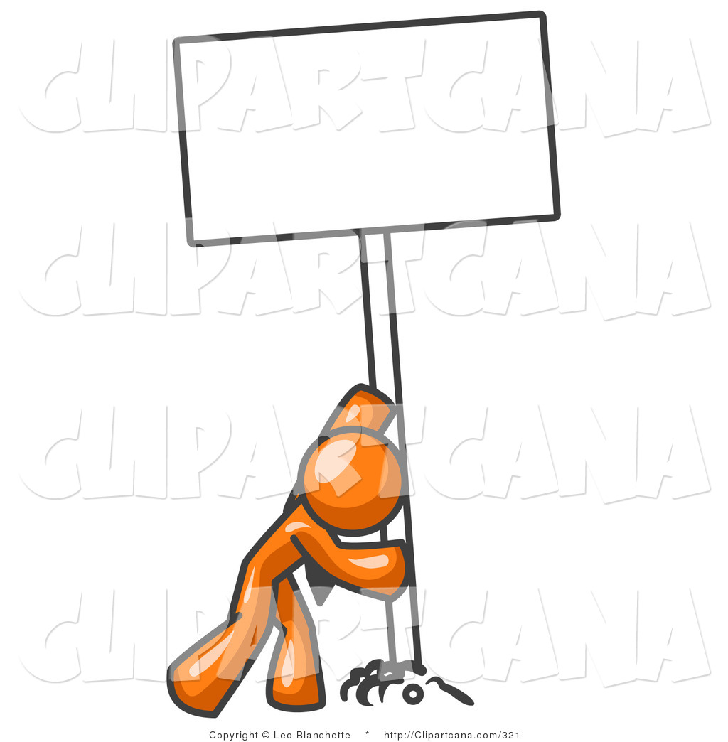 1024x1044 Vector Clip Art Of A Strong Orange Male Pushing A Blank Sign
