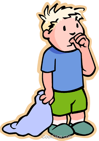 338x480 Boy With Security Blanket, Sucking Thumb Royalty Free Vector Clip