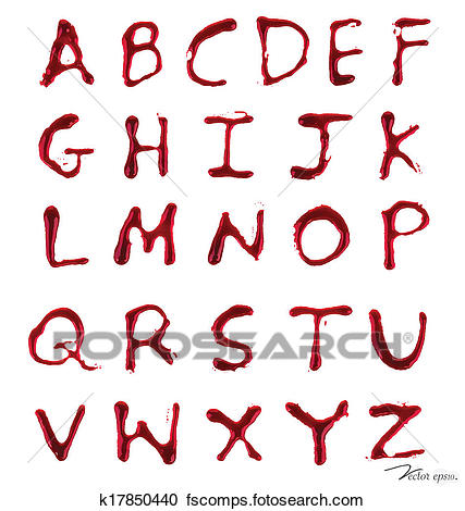 427x470 Clipart Of Letters A Z Dripping With Blood. Vector Illustration