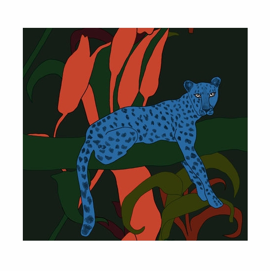 544x545 Marimekko Blue Cheetah Fabric Repeat