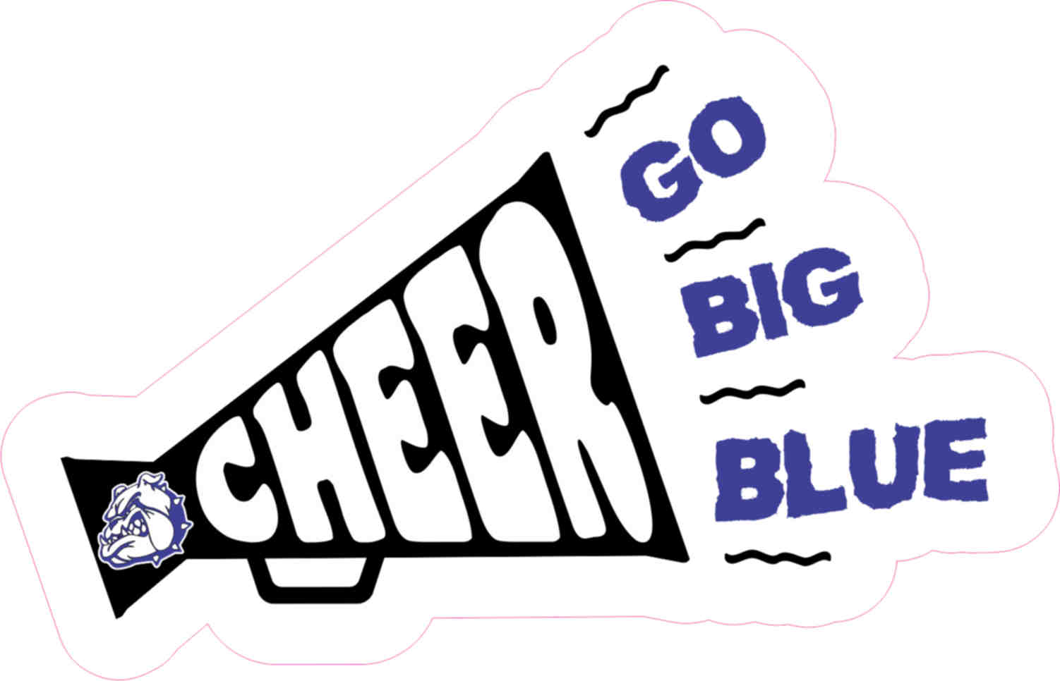 1502x966 5in X 3in Blue Bulldog Megaphone Cheer Sticker Vinyl Cheerleading