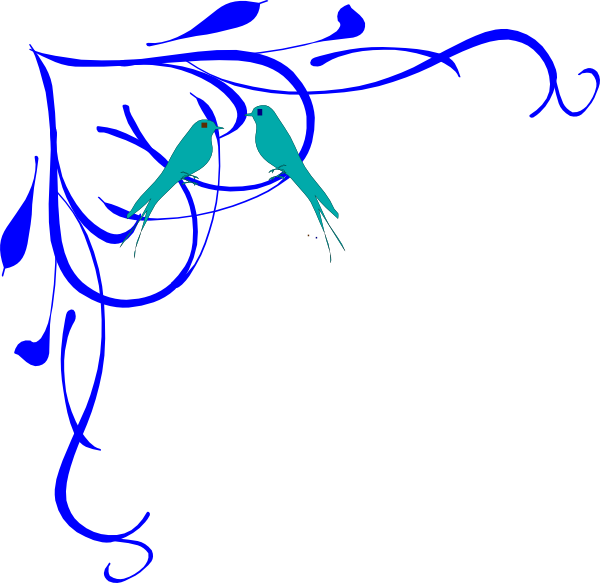 600x583 Teal Birds In The Corners Clip Art