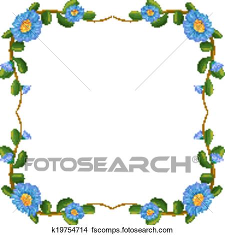 450x470 Clipart Of A Border Design With Blue Flowers K19754714
