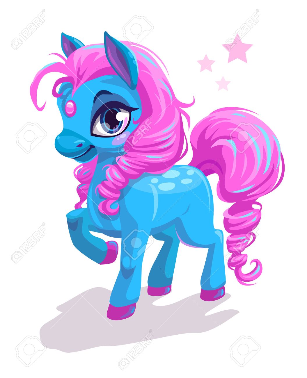 1055x1300 Cute Cartoon Little Blue Horse With Pink Hair, Beautiful Pony