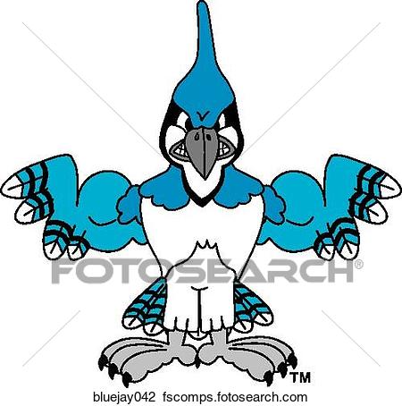 450x454 Clip Art Of Blue Jay Flexing Muscles With Angry Face Bluejay042