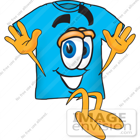 450x450 Clip Art Graphic Of A Blue Short Sleeved T Shirt Character Jumping