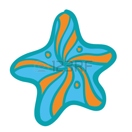 450x450 Beautiful Orange And Blue Star. Doodle With Blue Starfish. Cute