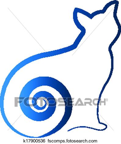 396x470 Clip Art Of Blue Cat Swirl Tail K17900536