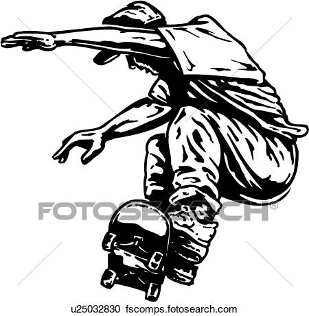450x461 Clipart Of Illustration, Lineart, Skateboarder, Skateboard, Skate