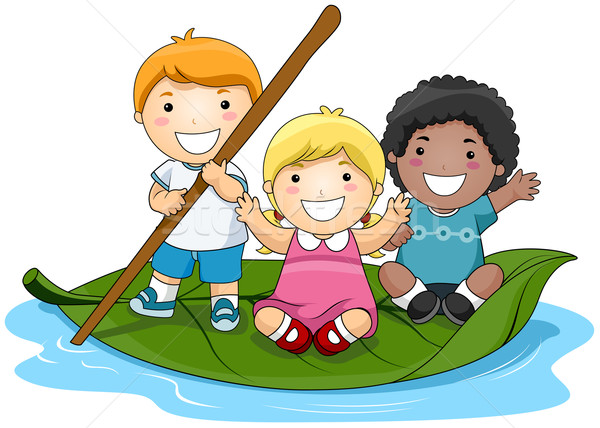 600x428 Children On Leaf Boat Vector Illustration Lenm ( 355544