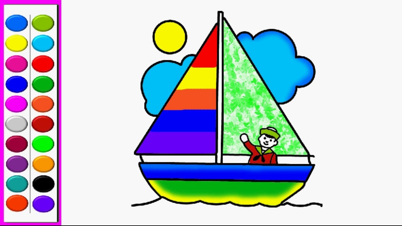 1280x720 How To Draw Sailing Boat Coloring Pages Sailing Boat Kids Learn
