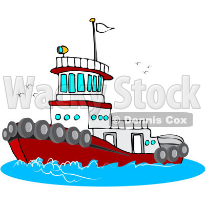 400x400 Free (Rf) Clipart Illustration Of A Red And White Tug Boat At Sea