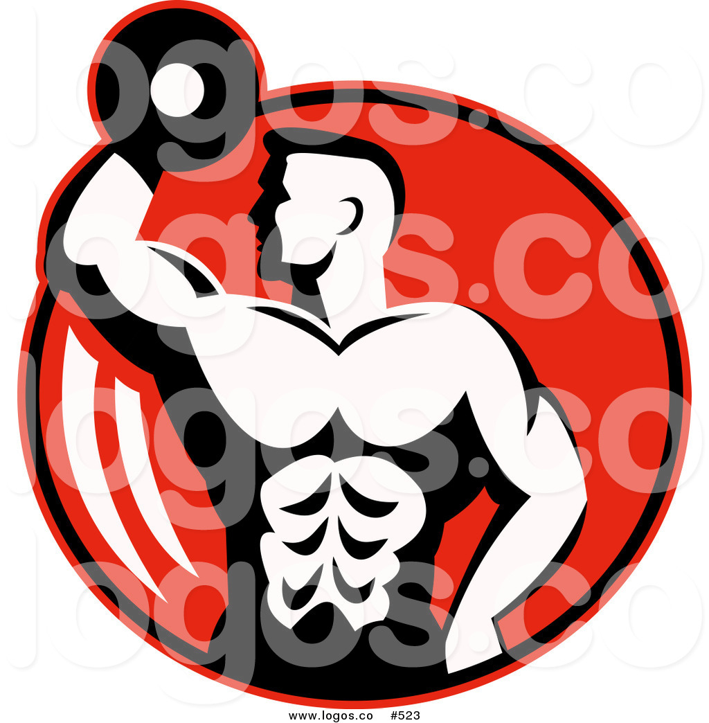 1024x1044 Royalty Free Vector Logo Of A Bodybuilder Over A Red Circle By