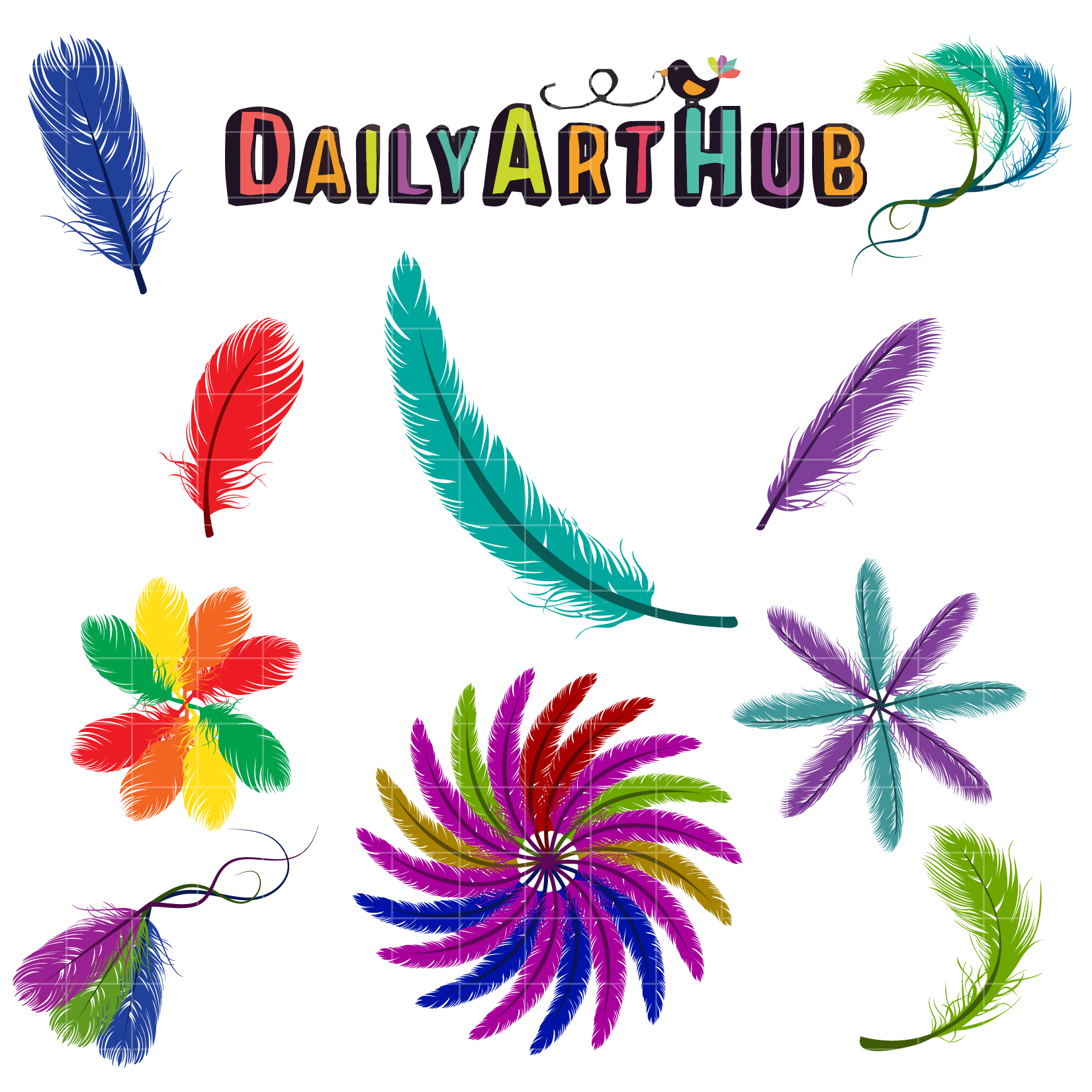 1650x1650 Colorful Feather Designs Clip Art Set Daily Hub ~ Loversiq