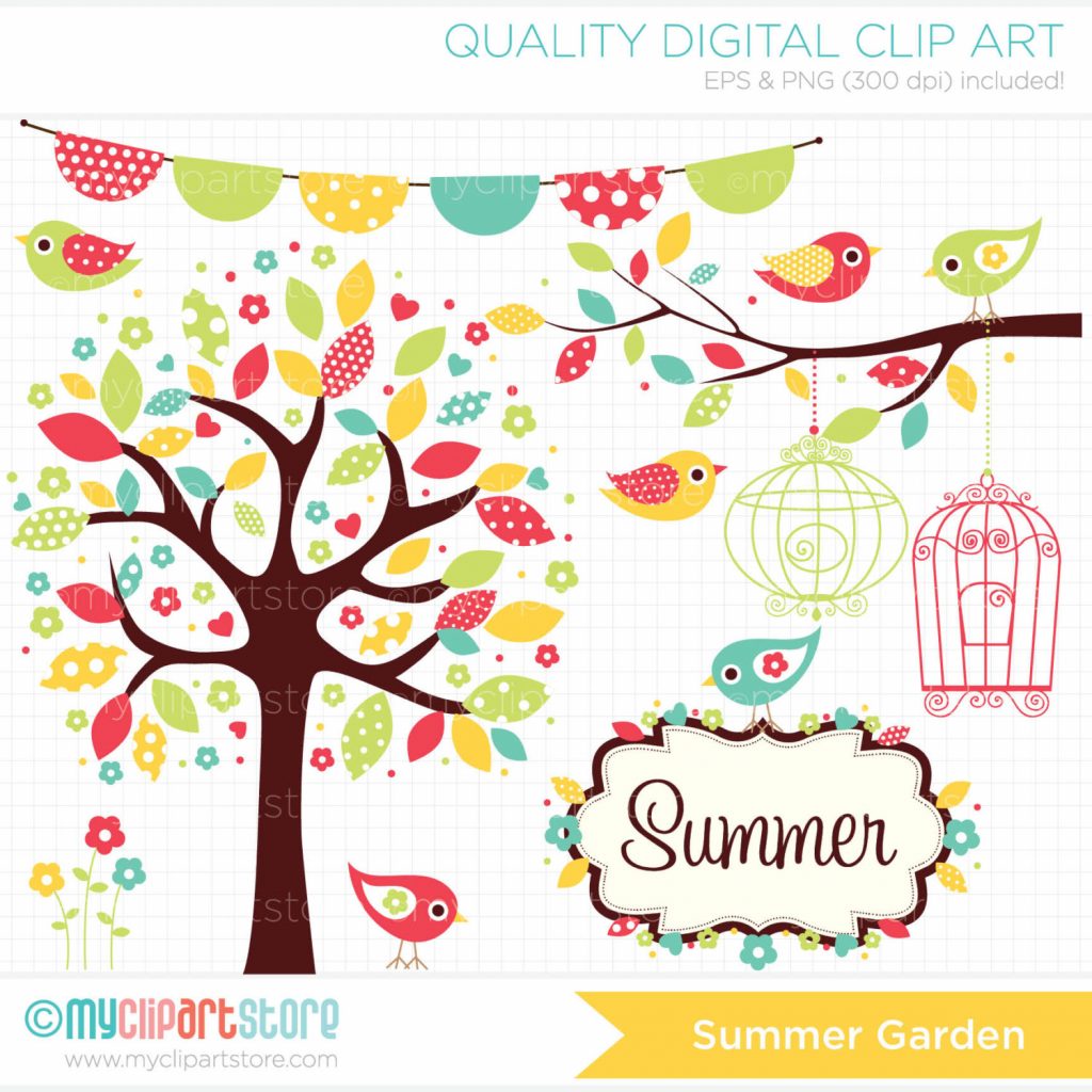 1024x1024 Superb Digital Clipart Bohemian Bird Garden Summer Clip Art