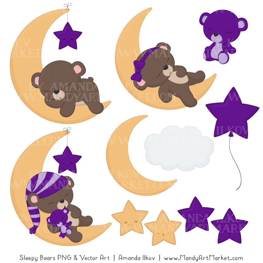 864x864 Violet Sleepy Bears Clipart
