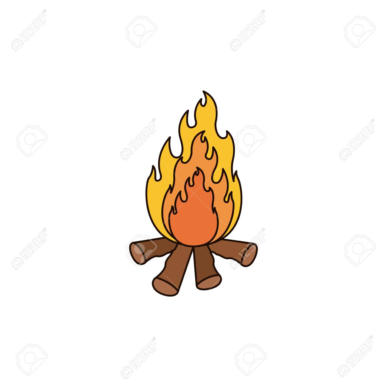 1300x1300 White Background With Bonfire Of Thick Contour Vector Illustration